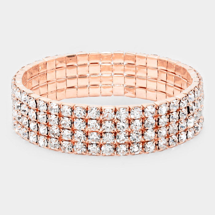 Clear 4 Row Bracelet on Rose Gold