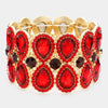 Double Teardrop Dark Red Crystal Rhinestone Stretch Bracelet