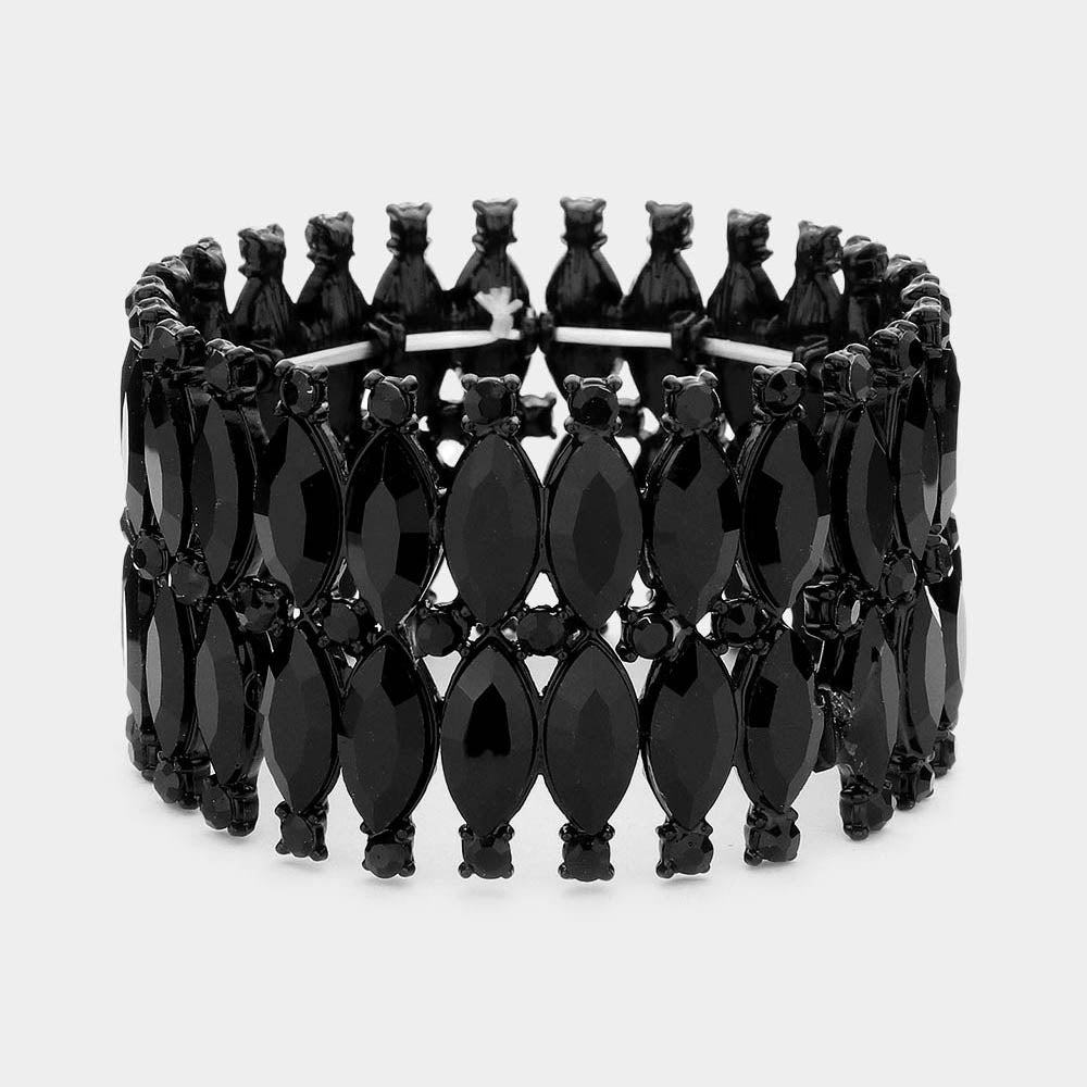 Black Marquise Stone Stretch Pageant Bracelet