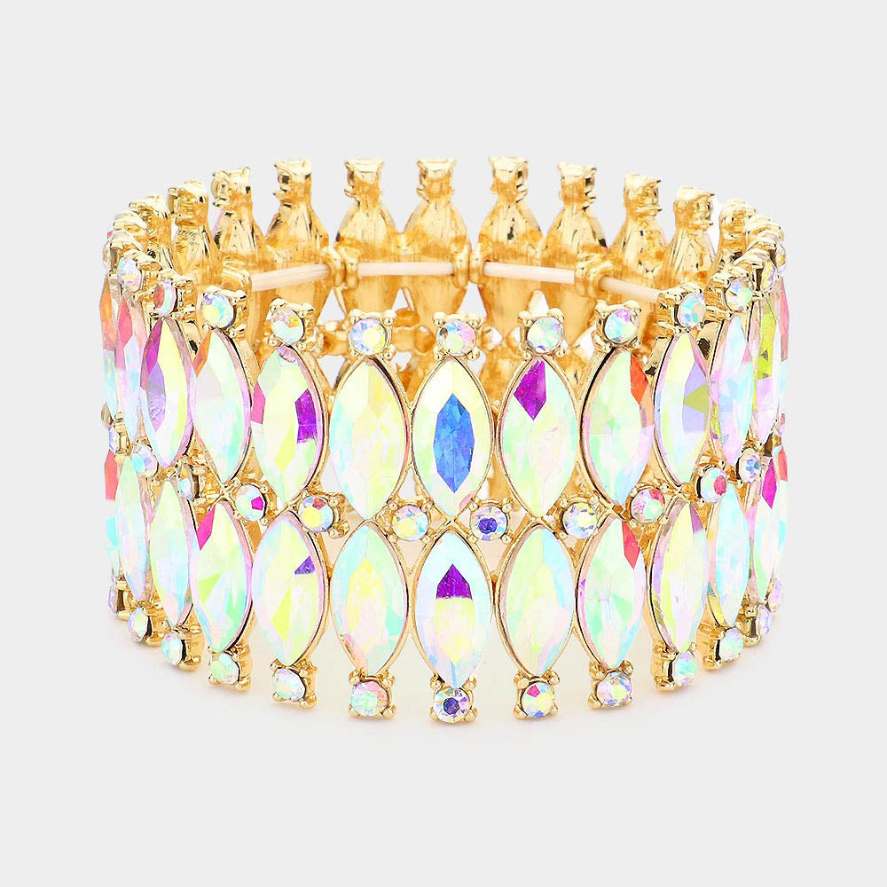 Multi-Color Large Marquise Stoned Stretch Pageant Bracelet | Prom Jewelry |  506896