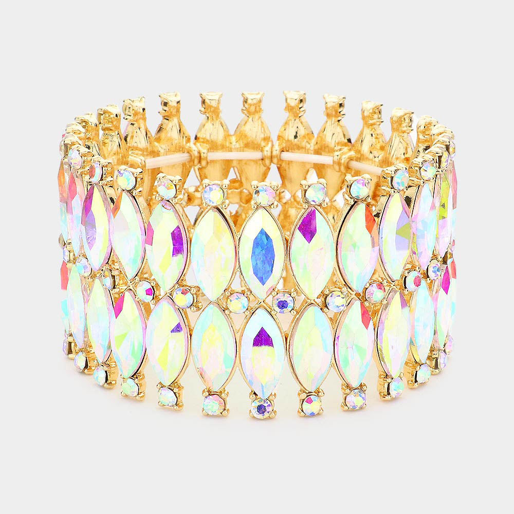 AB Marquise Stone Stretch Pageant Bracelet on Gold