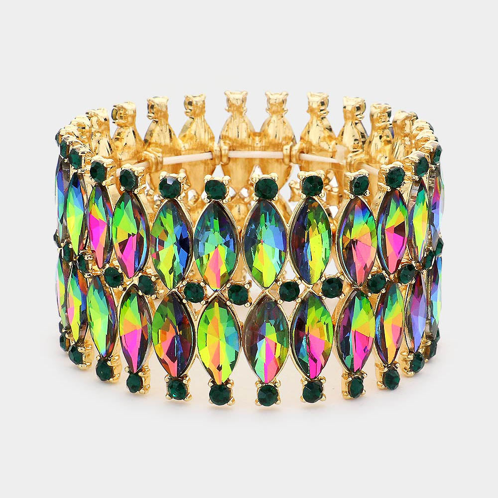 Multi-Color Marquise Stone Stretch Pageant Bracelet