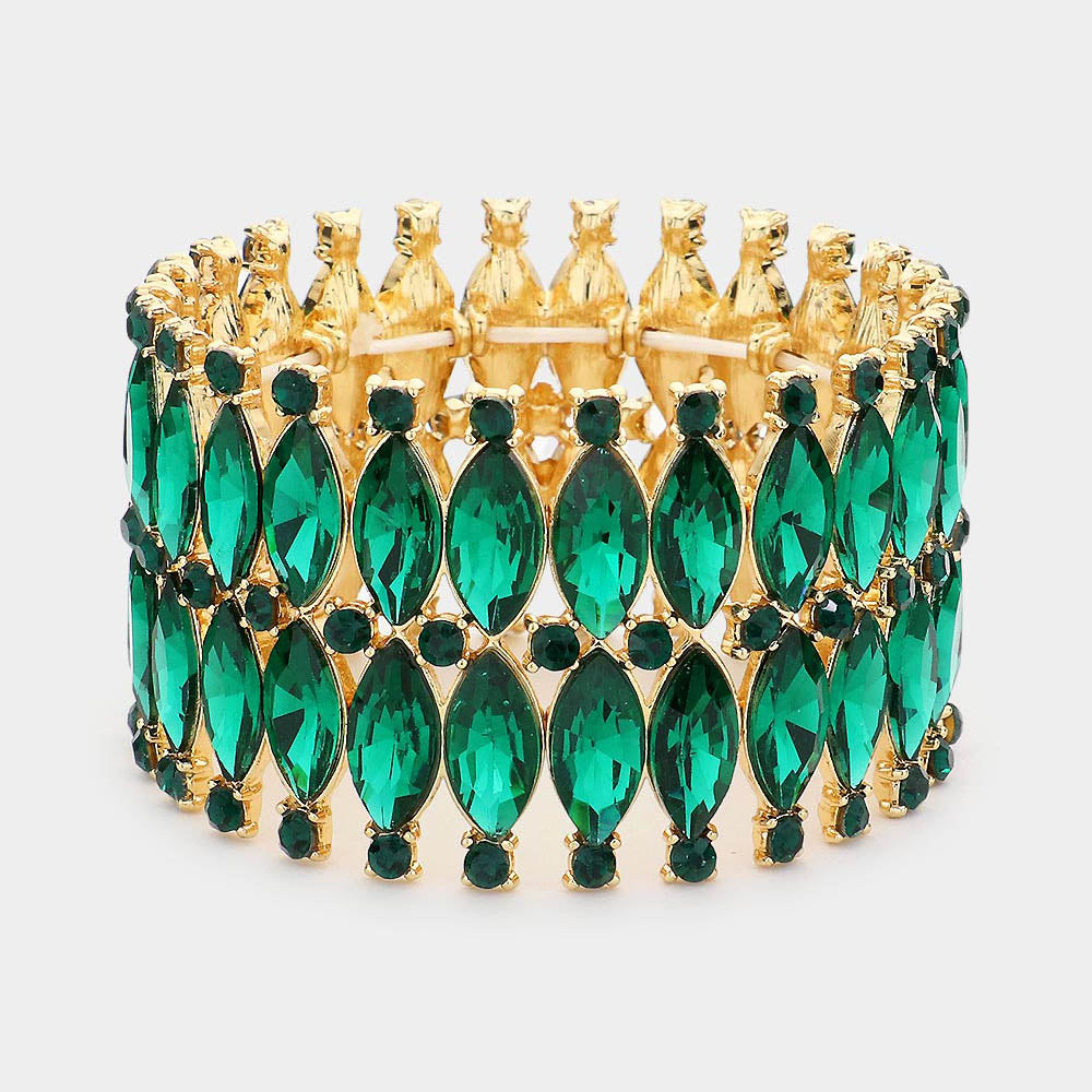 Emerald Marquise Stone Stretch Pageant Bracelet 