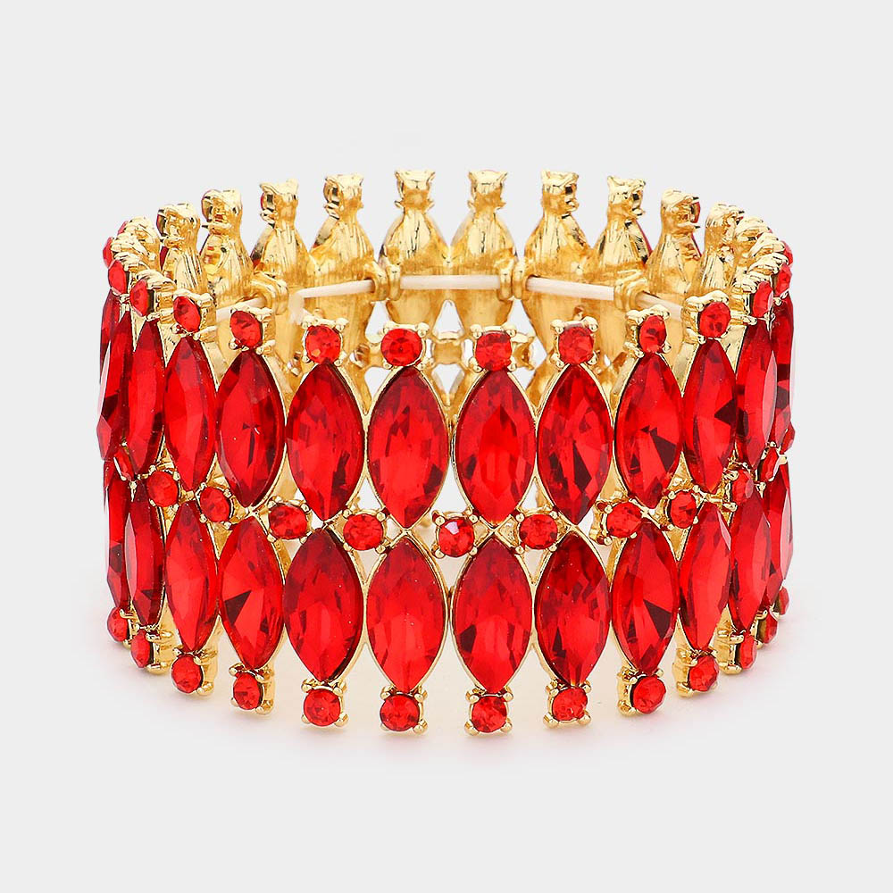 Red Marquise Stone Stretch Pageant Bracelet
