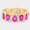 Slim Fuchsia Crystal Pear and Clear Rhinestone Stretch Bracelet   | Pageant Jewelry