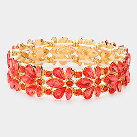 Orange Crystal Flower Stretch Pageant Bracelet  | Prom Bracelet