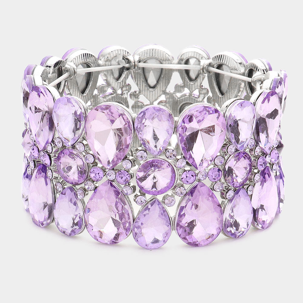 Violet Crystal Teardrop Surround Stretch Pageant Bracelet | Prom Jewelry