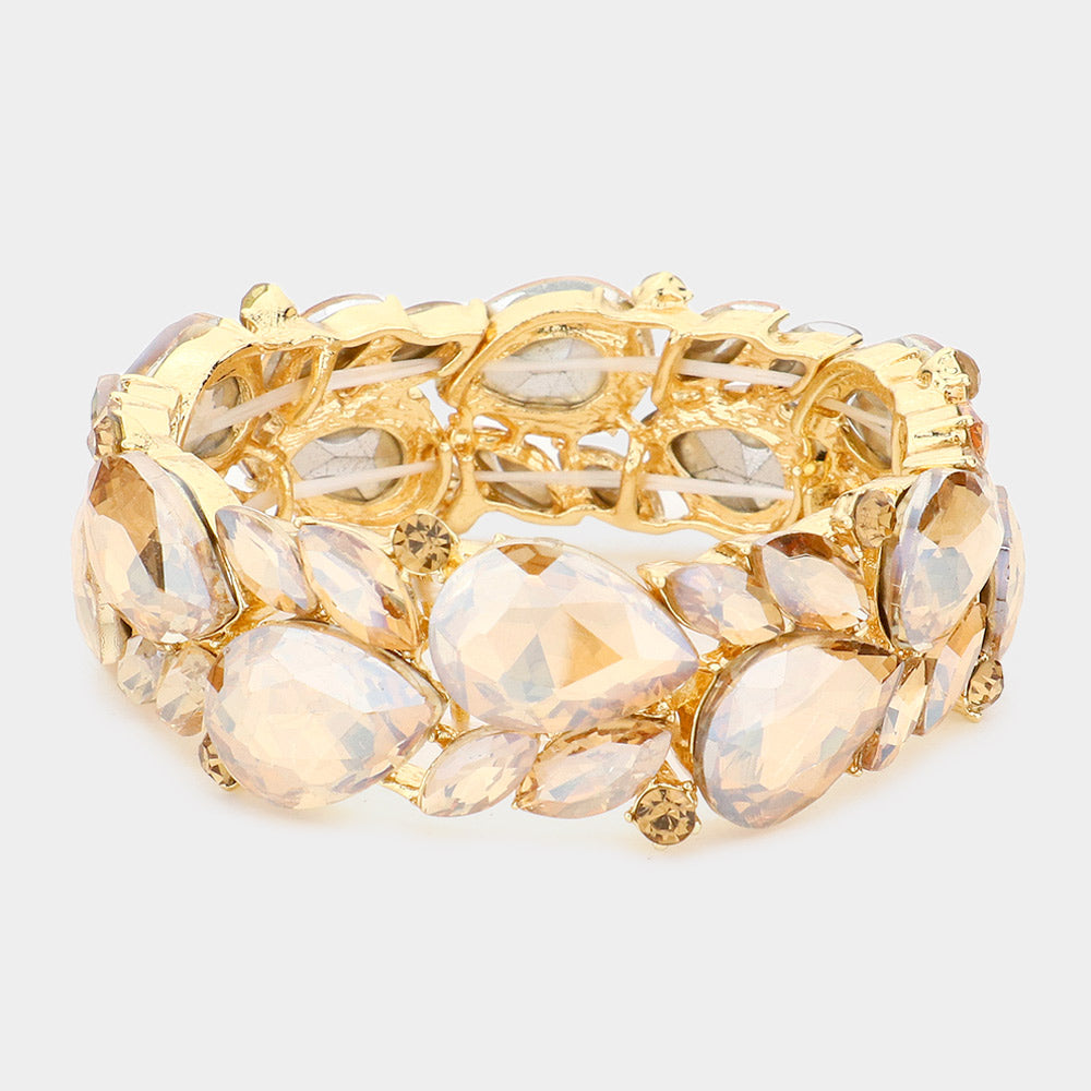 Light Topaz Teardrop and Marquise Stone Cluster Stretch Pageant Bracelet  | Bling Chunky Bracelet