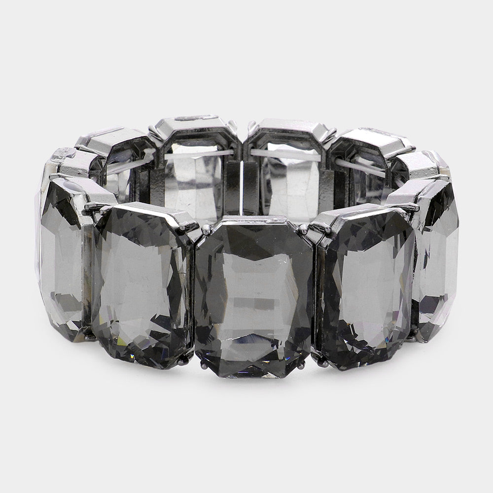 Black Diamond Emerald Cut Stone Stretch Pageant Bracelet | Black Diamond Evening Bracelet
