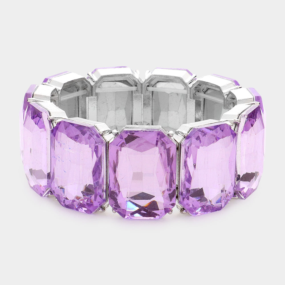 Violet Emerald Cut Stone Stretch Pageant Bracelet |Violet Evening Bracelet