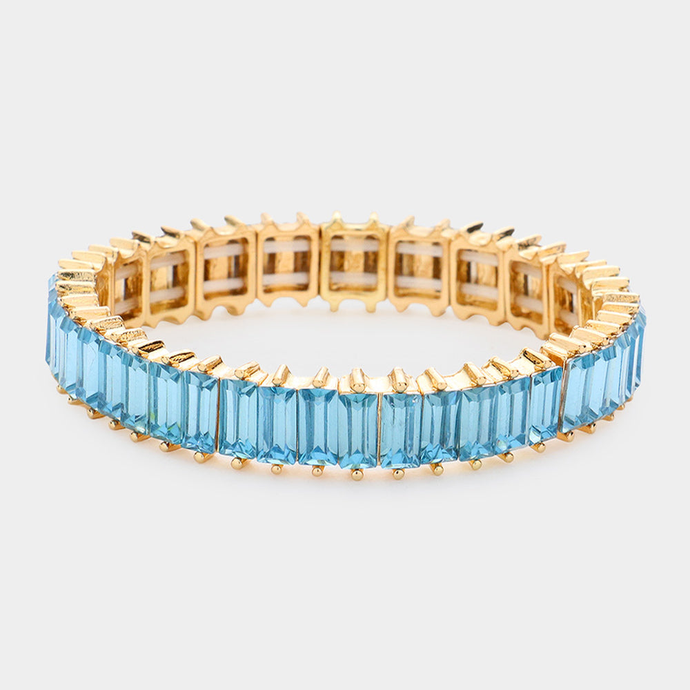 Rectangle Aqua Crystal Stone Stretch Pageant Bracelet | Evening Bracelet