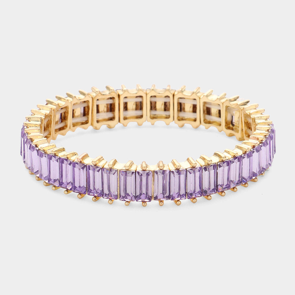 Rectangle Lavender Crystal Stone Stretch Pageant Bracelet | Evening Bracelet