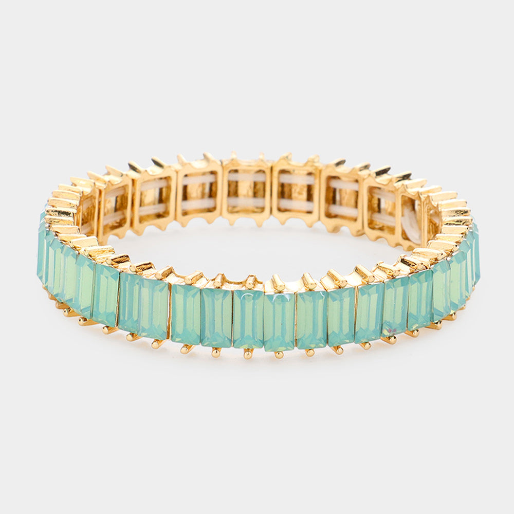 Rectangle Mint Crystal Stone Stretch Pageant Bracelet | Evening Bracelet