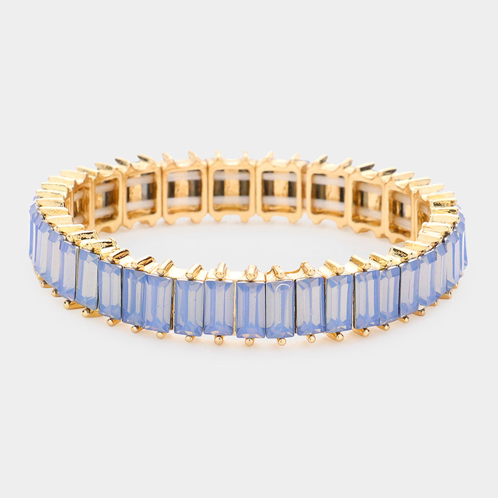Rectangle Light Blue Crystal Stone Stretch Pageant Bracelet | Evening Bracelet