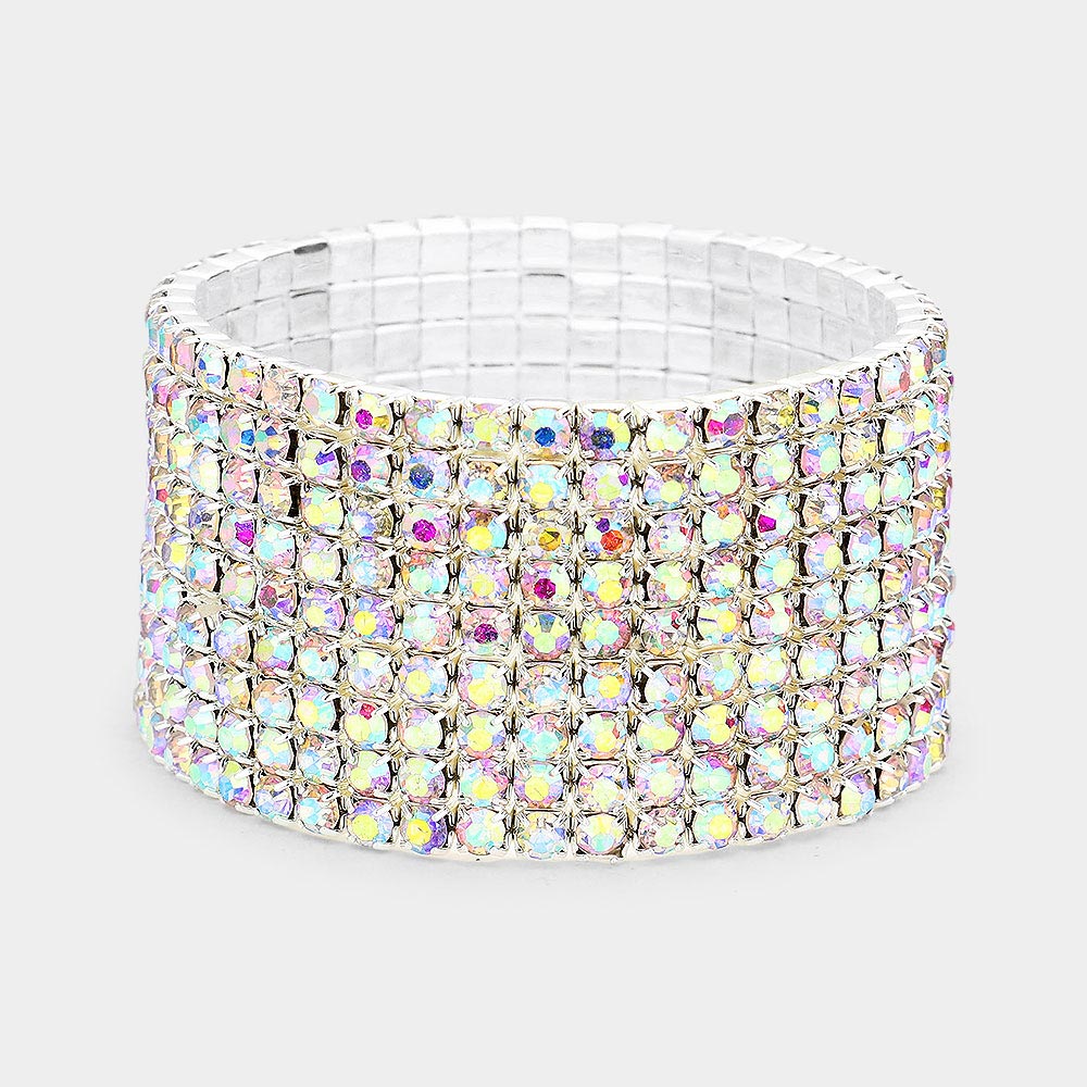 AB Multi-Row Crystal Stretch Bracelet on Silver – Ideal for Female Bodybuilding Competitions, NPC & IFBB Stage Wear