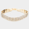 4 Row Clear Crystal Rhinestone Bracelet on Gold  | Pageant Jewelry