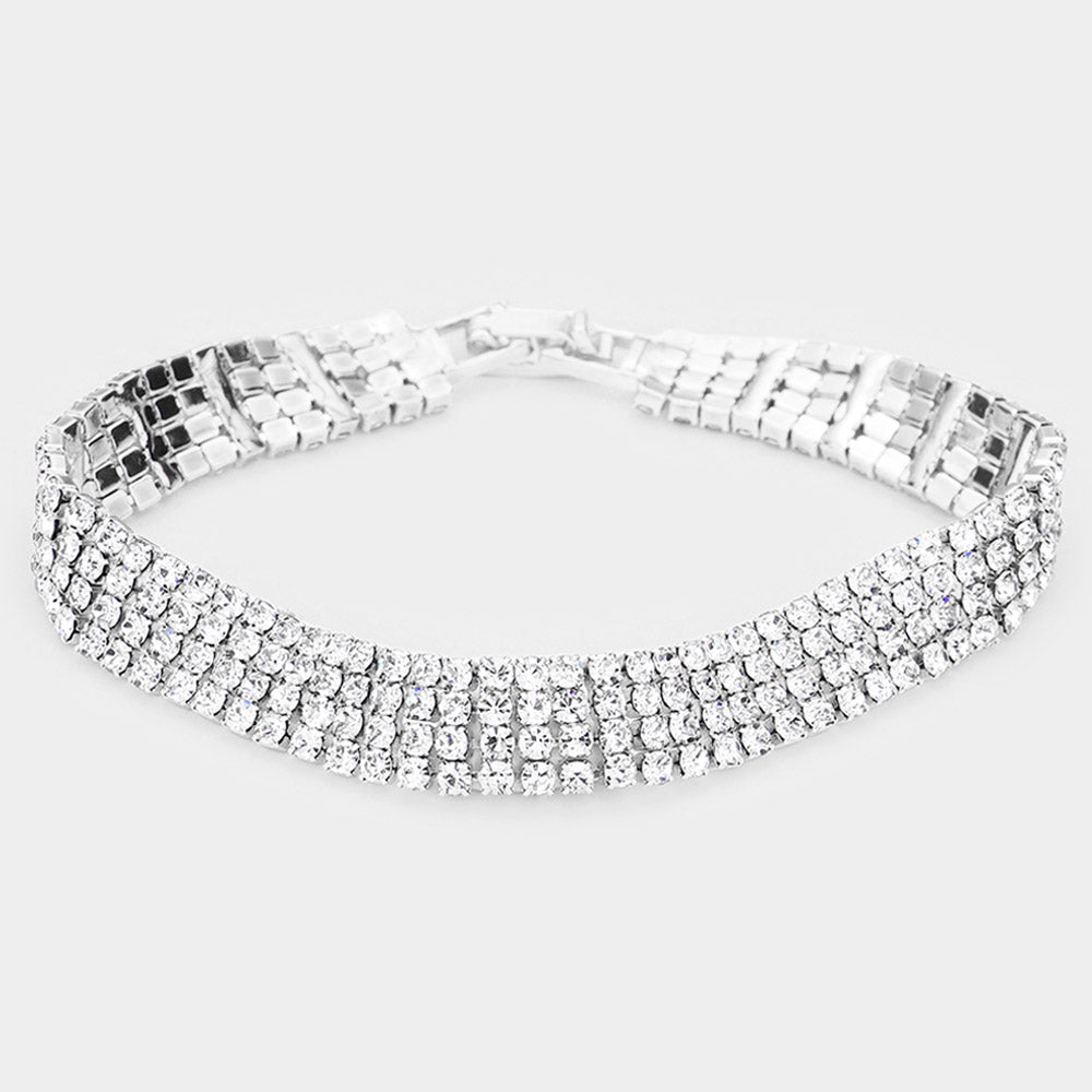 4 Row Clear Crystal Rhinestone Bracelet  | Pageant Jewelry