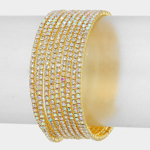 AB Crystal rhinestone coil adjustable bracelet on Gold