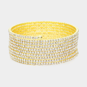 Crystal Rhinestone Coil Adjustable Bracelet on Gold