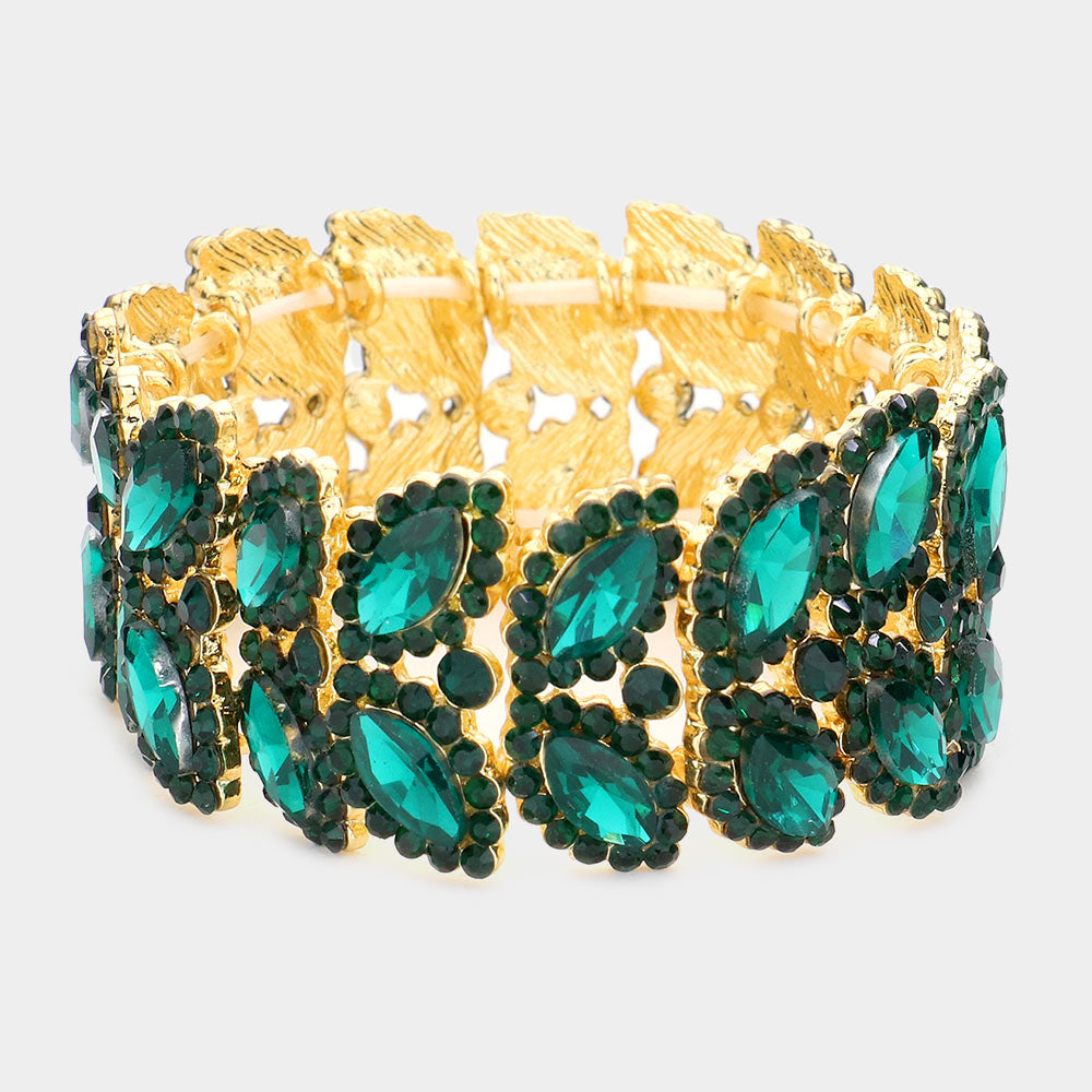 Emerald Crystal Marquise Stone Stretch Pageant Bracelet  | Large Bracelet