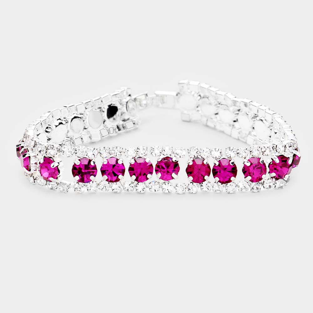 Fuchsia Crystal Rhinestone Tennis Bracelet