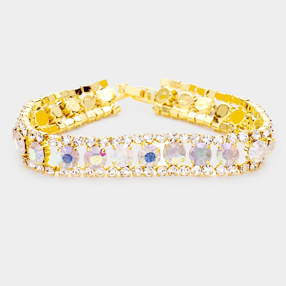 AB Crystal Rhinestone Tennis Bracelet on Gold