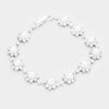 White Round Pearl & Crystal Rhinestone Rosette Evening Bracelet