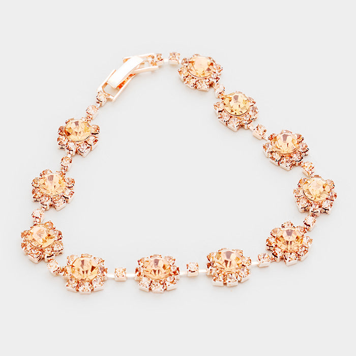 Peach Round Crystal Rhinestone Rosette Evening Bracelet