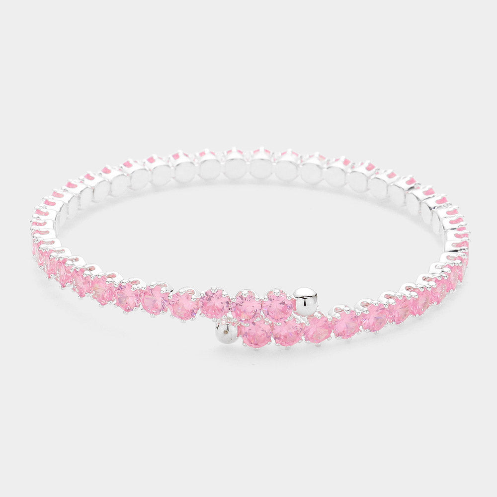 Pink CZ Round Stone Adjustable Pageant Bracelet | Adjustable Prom Bracelet