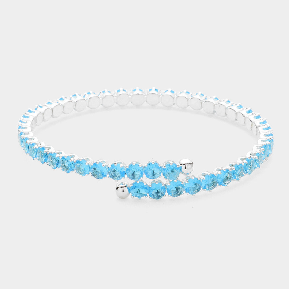 Aqua CZ Round Stone Adjustable Pageant Bracelet | Adjustable Prom Bracelet