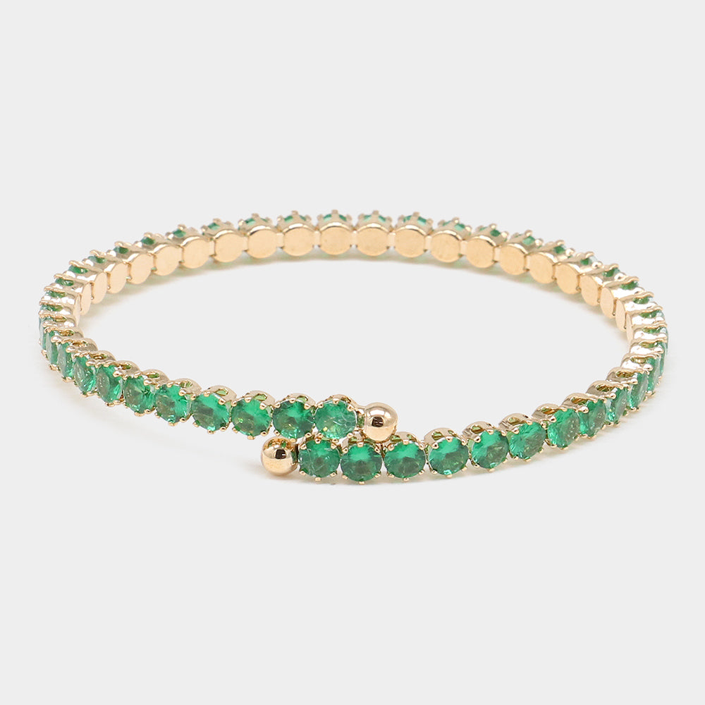 Emerald CZ Round Stone Adjustable Pageant Bracelet | Adjustable Prom Bracelet