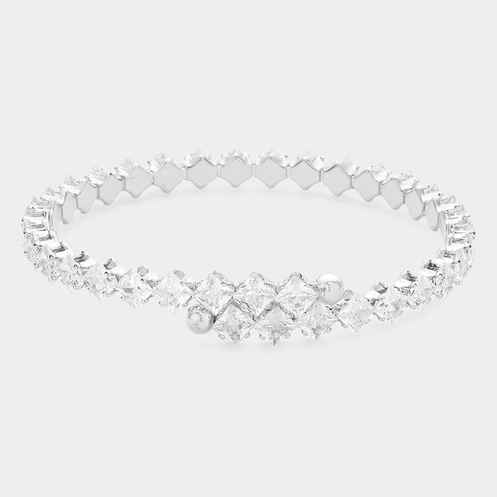 Clear CZ Square Cluster Pageant Bracelet | Clear Prom Bracelet