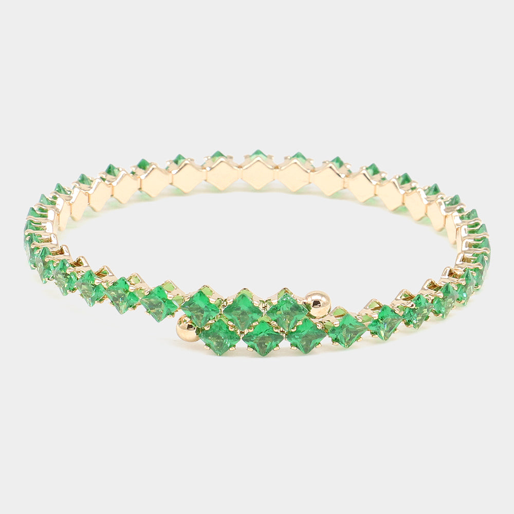 Emerald CZ Square Cluster Pageant Bracelet | Emerald Prom Bracelet