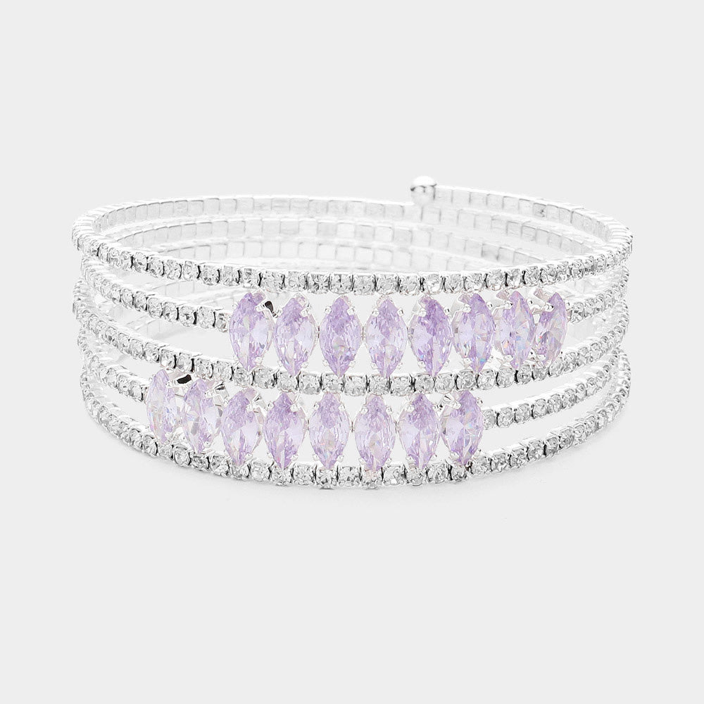 5-Row Violet CZ Marquise and Rhinestone Adjustable Pageant Bracelet  | Prom Bracelet