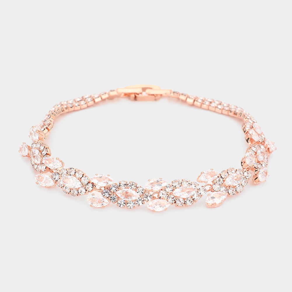 Rose Gold CZ Marquise Stone Pageant Bracelet | Prom Bracelet |  567475