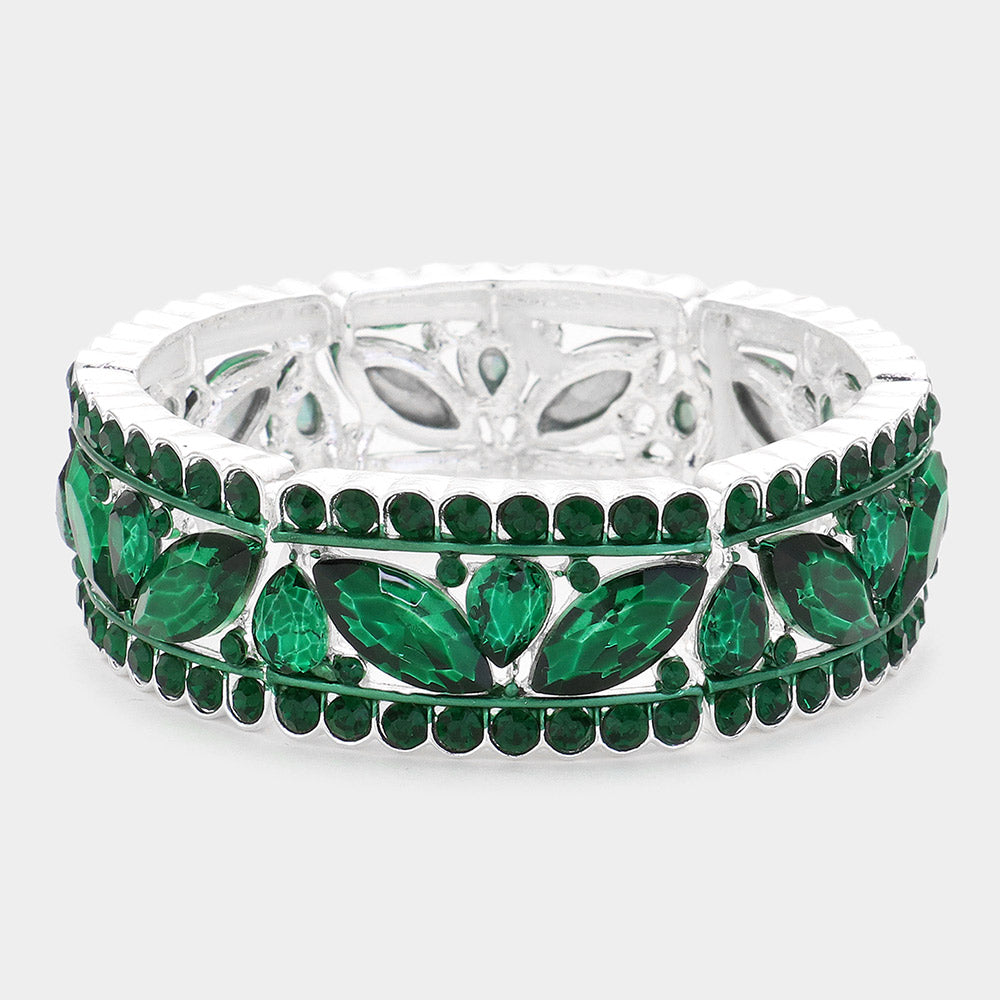 Emerald Round and Marquise Stone Stretch Pageant Bracelet | Pageant Jewelry