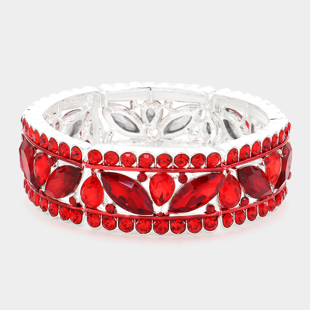 Red Round and Marquise Stone Stretch Pageant Bracelet | Pageant Jewelry