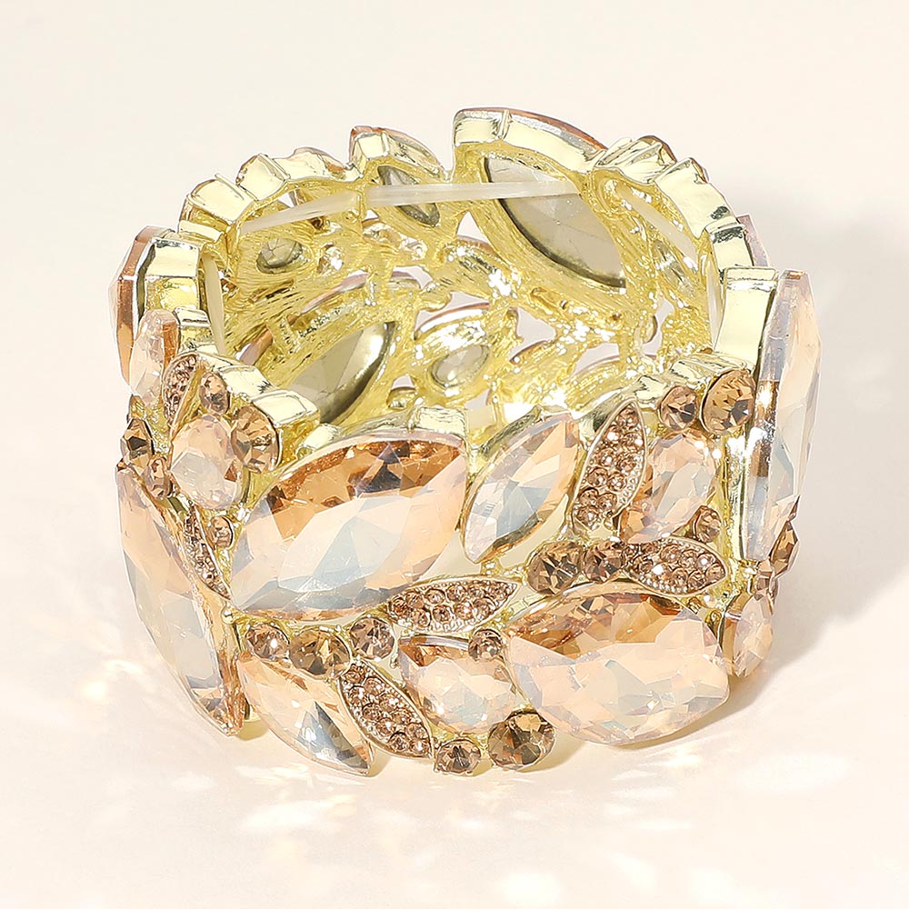 Light Topaz Marquise and Multi Stone Cluster Stretch Pageant Bracelet  | Chunky Bracelet | Evening Bracelet