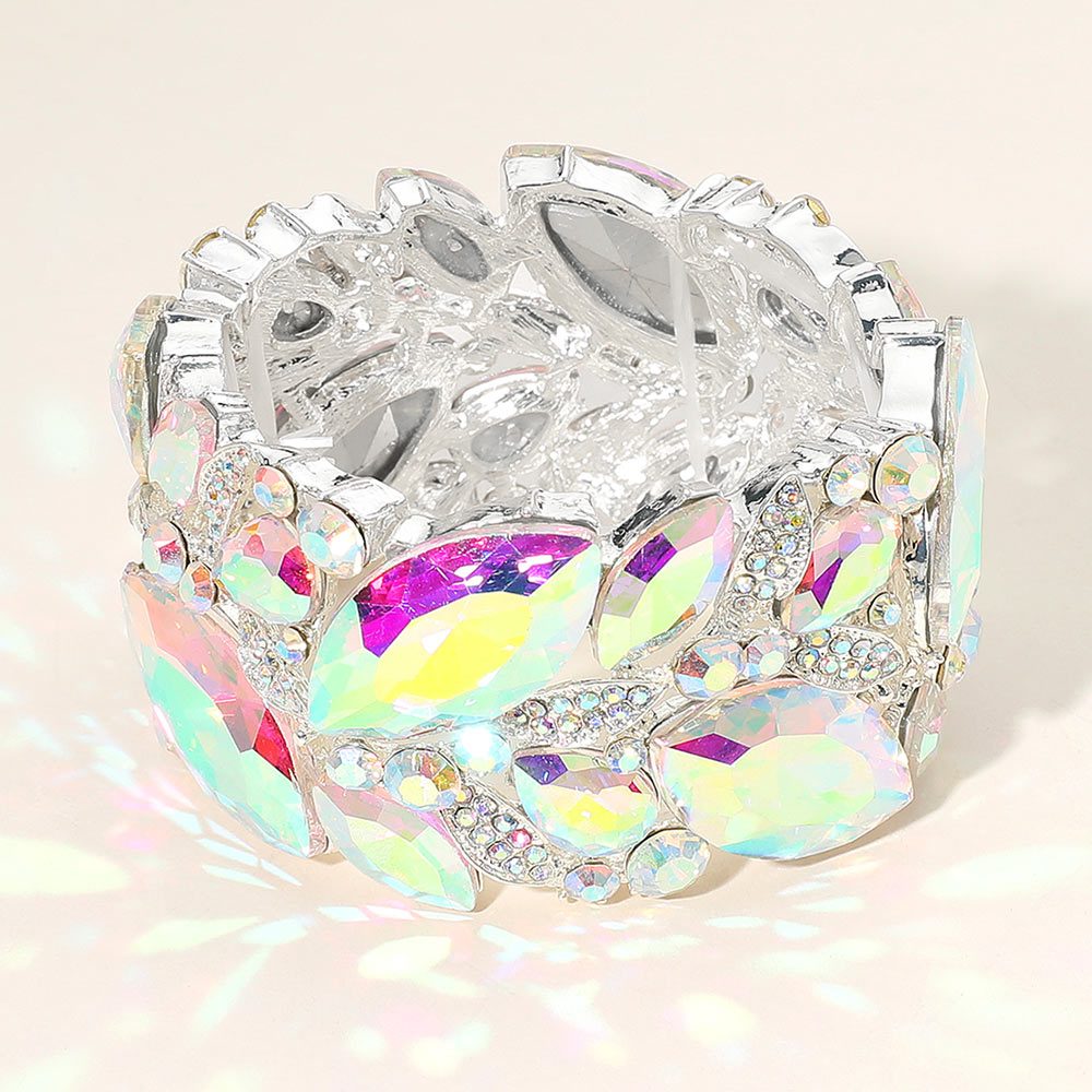 AB Marquise and Multi Stone Cluster Stretch Pageant Bracelet  | Chunky Bracelet | Evening Bracelet |  660617