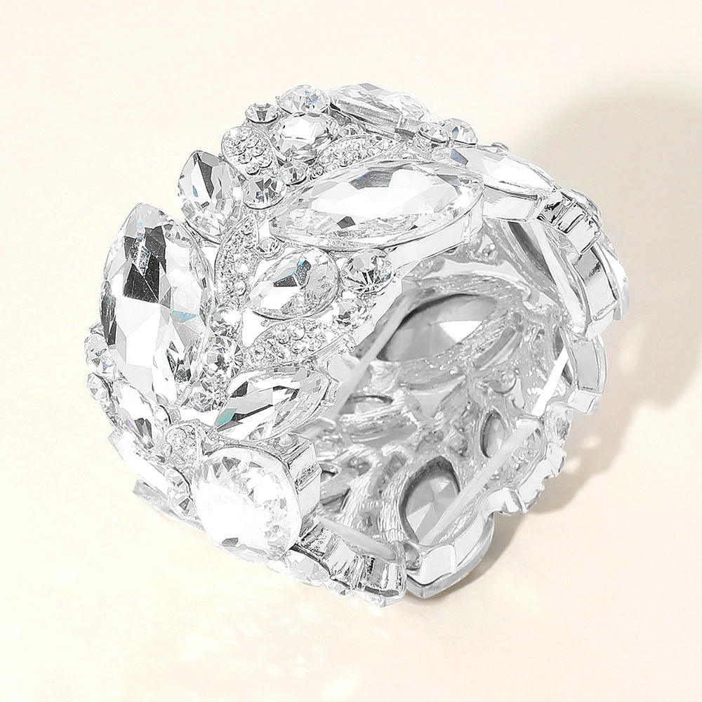 Clear Marquise and Multi Stone Cluster Stretch Pageant Bracelet  | Chunky Bracelet | Evening Bracelet