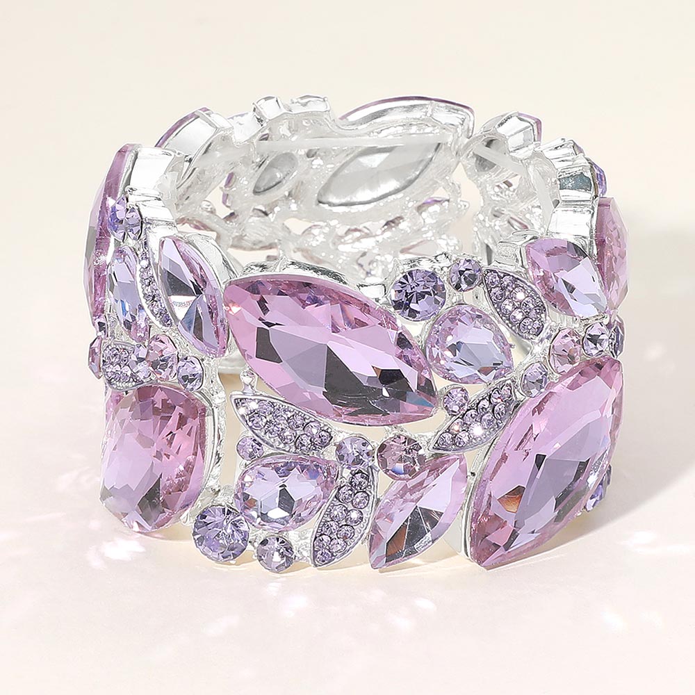 Amethyst Marquise and Multi Stone Cluster Stretch Pageant Bracelet  | Chunky Bracelet | Evening Bracelet