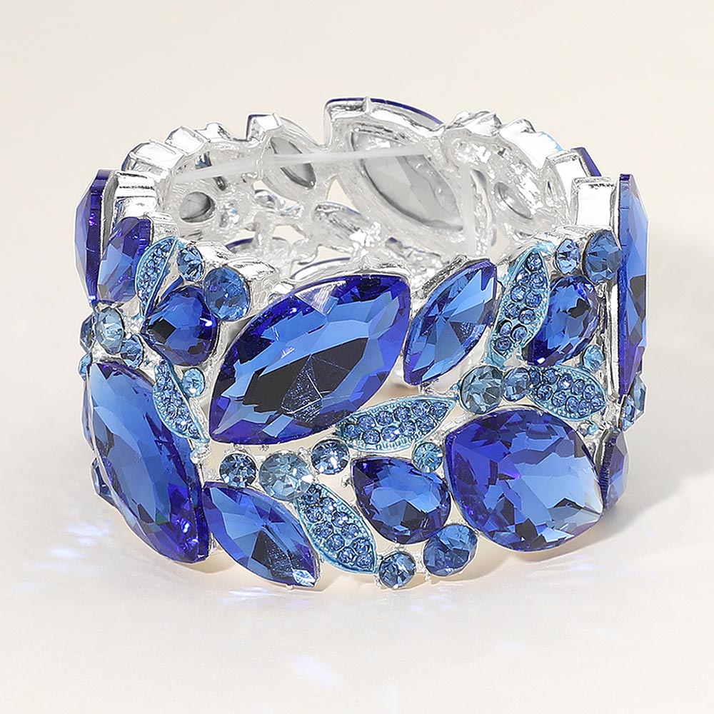 Sapphire Marquise and Multi Stone Cluster Stretch Pageant Bracelet  | Chunky Bracelet | Evening Bracelet