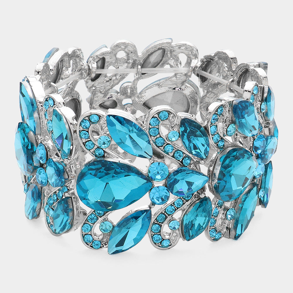 Aqua Chunky Crystal Teardrop Pageant Stretch Bracelet | Prom Bracelet