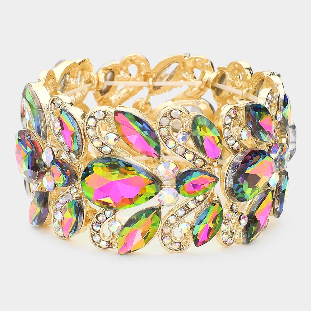 Multi-Color Chunky Crystal Teardrop Pageant Stretch Bracelet  | Prom Bracelet