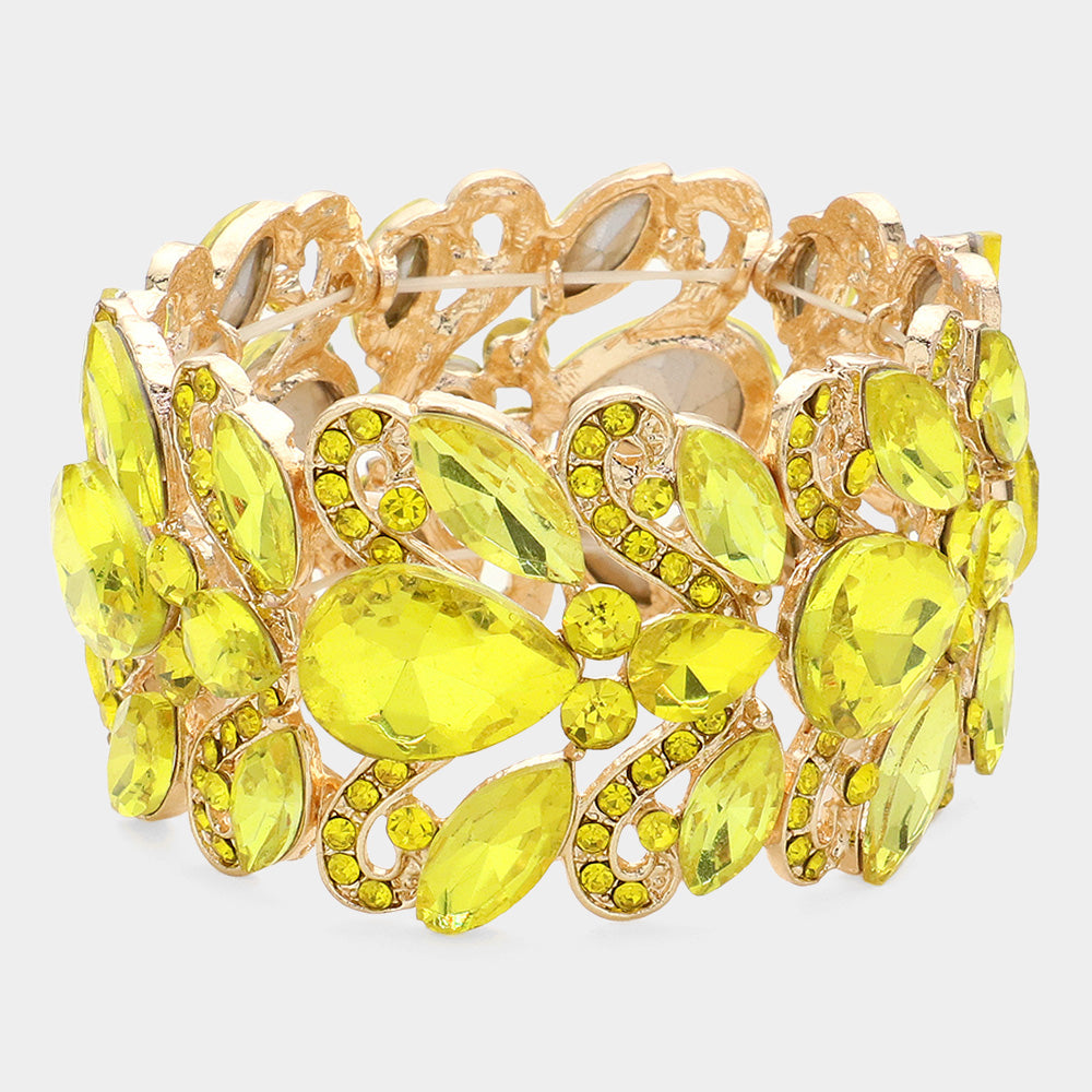 Yellow Chunky Crystal Teardrop Pageant Stretch Bracelet | Prom Bracelet