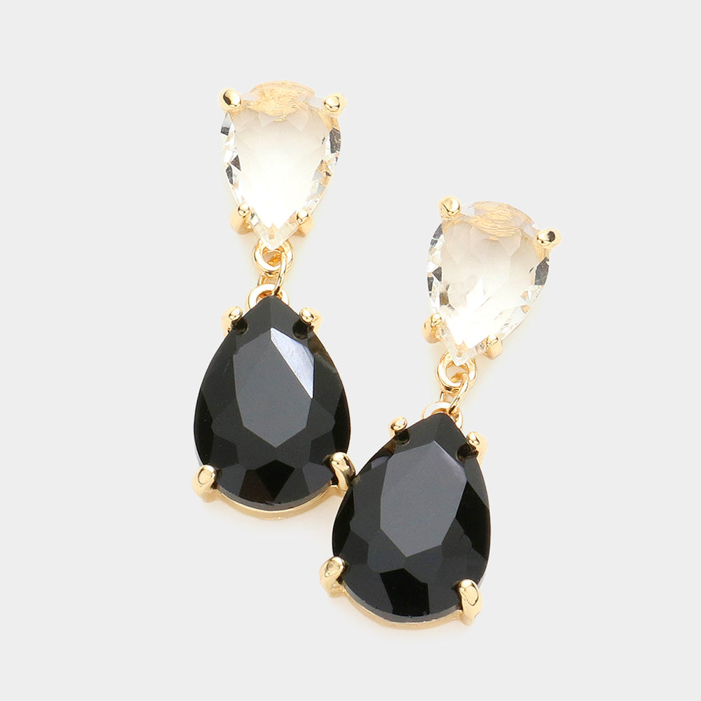 Small Black Two Tone Double Teardrop Dangle Pageant Earrings | Interview Earrings 