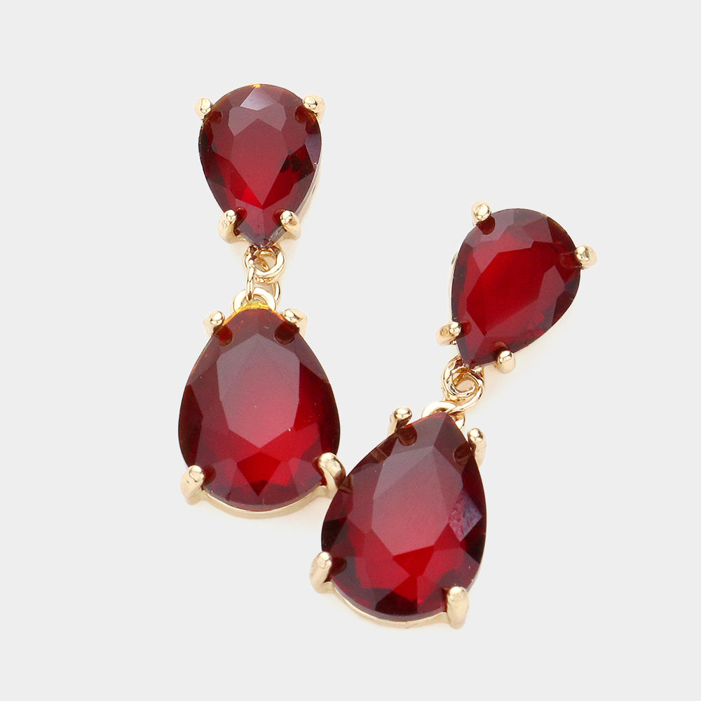 Small Red Double Teardrop Dangle Pageant Earrings | Interview Earrings