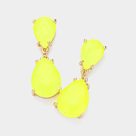 Small Neon Yellow Double Teardrop Dangle Pageant Earrings  | Interview Earrings 