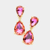 Small Pink AB Double Teardrop Dangle Pageant Earrings | Interview Earrings 