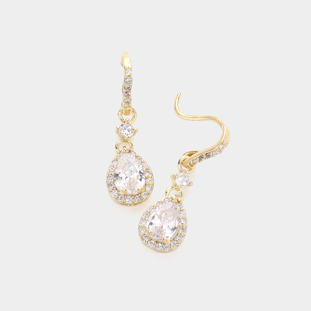 Small Clear Crystal Teardrop Dangle Pageant Earrings on Gold | Earrings for Little Girls